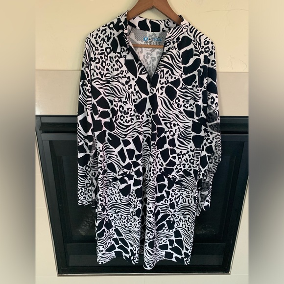 IBKUL Women’s BIANCA Long Sleeve Mock Neck Golf Dress sz L textured UPF 50 Black - Picture 3 of 12